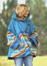 Kelly Reilly Jacket Beth Dutton Yellowstone Blue Hooded Poncho Women Coat